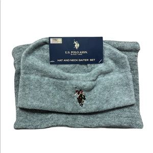 US Polo Assn 2Piece Gift Set Mens Knit Hat And Neck Gaiter Gray New With Tags